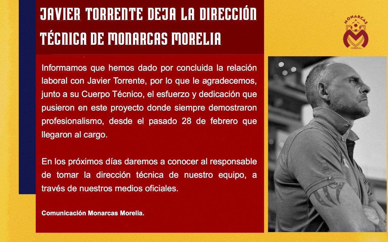 Javier Torrente deja el banquillo de Morelia